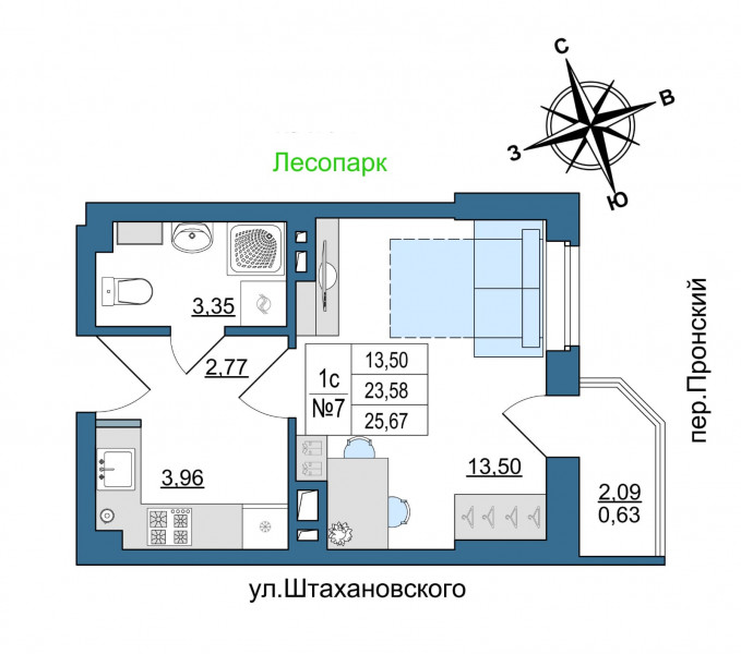 1 комн квартира на Штахановского улица
, 25 кв метров в Ростове на Дону - фото 3